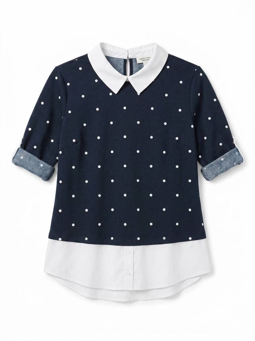 🔹️Faith and Joy Blue & White Polka Dot Print Top Large